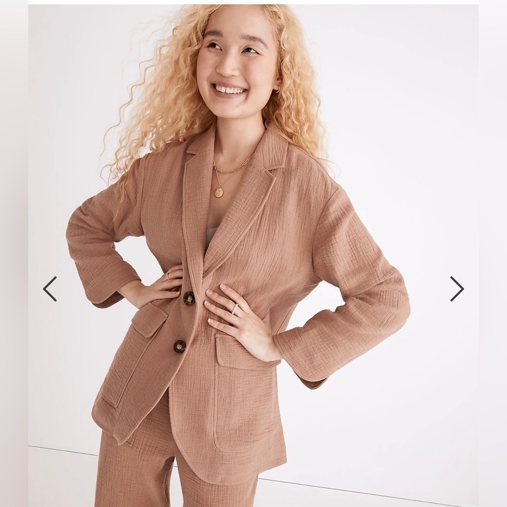 NWT Madewell Larsen Tan Cotton-Linen Blend Relaxed Blazer Size M